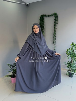 Yüsra Collection Tesettür Ayrobin Elbise ve Kısa Boy 3 Katlı Sufle 2'li Takım