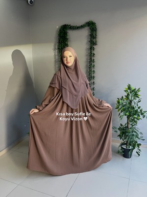 Yüsra Collection Tesettür Ayrobin Elbise ve Kısa Boy 3 Katlı Sufle 2'li Takım