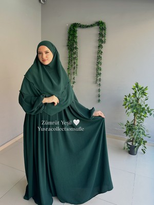 Yüsra Collection Tesettür Ayrobin Elbise ve Kısa Boy 3 Katlı Sufle 2'li Takım