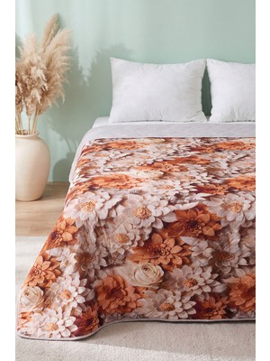 Krem Karamel 5d Çok Amaçlı Tek Kişilik Baskılı Pike & Yatak Örtüsü 160X220 cm