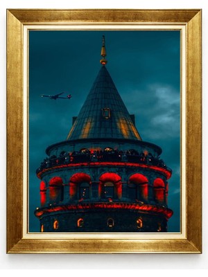 Tablore Galata Kulesi Gece Altın Çerçeveli Kanvas Tablo Istanbul Manzarası Duvar Dekorasyonu