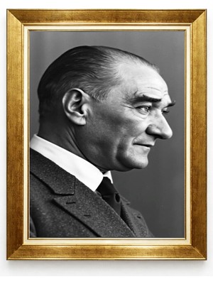 Tablore Mustafa Kemal Atatürk Yan Profil Siyah Beyaz Klasik Gold Çerçeveli Kanvas Tablo