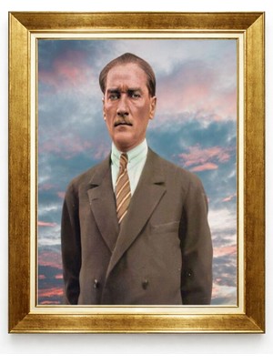 Tablore Mustafa Kemal Atatürk Renkli Portre Altın Çerçeveli Kanvas Tablo