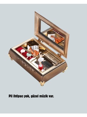 Orevio Müzikli Balerin Figürlü Takı Kutusu Piyano Desenli Dekoratif