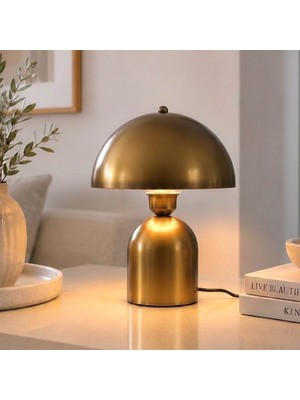 Bamyum Line Abajur Eskitme Renk-Metal Gövdeli - 25 cm Çap - Oturma Odası & Yatak Odası & Salon Aydınlatma Masa Lambası Dekoratif