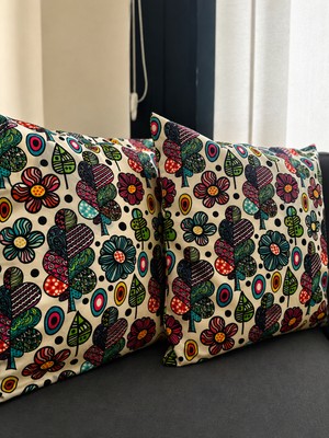 Eys Dijital Baskılı Çift Taraflı Pamuklu Kırlent Kılıfı – Gizli Fermuarlı, Astarlı (45×45 Cm) 2'li Set