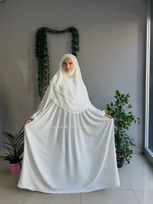 Yüsra Collection Tesettür Ayrobin Elbise ve Kısa Boy 3 Katlı Sufle 2'li Takım