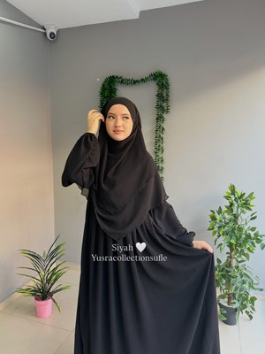 Yüsra Collection Tesettür Ayrobin Elbise ve Kısa Boy 3 Katlı Sufle 2'li Takım