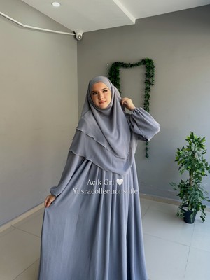 Yüsra Collection Tesettür Ayrobin Elbise ve Kısa Boy 3 Katlı Sufle 2'li Takım