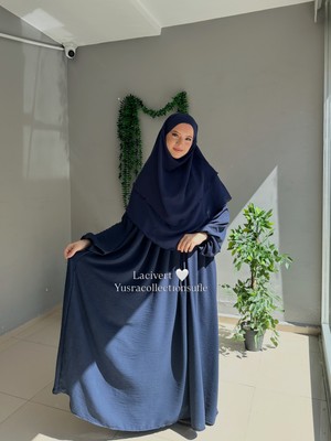 Yüsra Collection Tesettür Ayrobin Elbise ve Kısa Boy 3 Katlı Sufle 2'li Takım