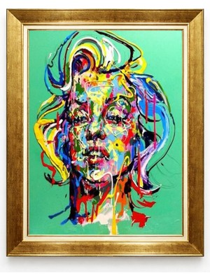 Tablore Marilyn Monroe Pop Art Renkli Yağlı Boya Görünümlü Gold Çerçeveli Kanvas Tablo
