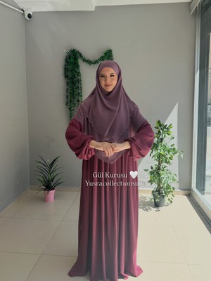 Yüsra Collection Tesettür Ayrobin Elbise ve Kısa Boy 3 Katlı Sufle 2'li Takım