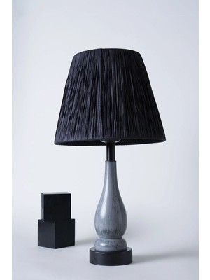 St. Morritz Palmıer Handmade Ahşap Abajur Gri-Siyah