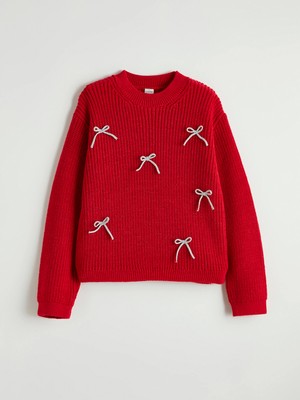 Lc Waikiki Yeni Sezon Bisiklet Yaka Fiyonk Detaylı Kız Çocuk Triko Kazak
