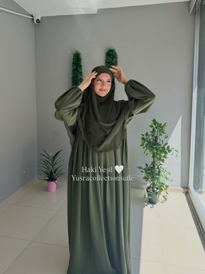 Yüsra Collection Tesettür Ayrobin Elbise ve Kısa Boy 3 Katlı Sufle 2'li Takım
