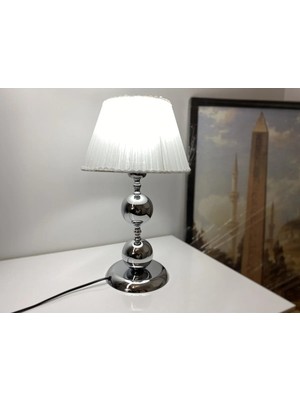 St. Morritz Munis Serisi Exclusive Gümüş Krom Kaplama Abajur, Stol Lampa, Abajur Masa Lambası, Örme Şapka