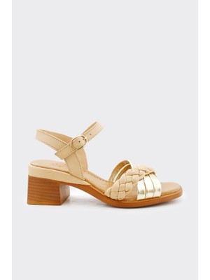 Derinet Miray Hakiki Deri Topuklu  Kadın Sandalet