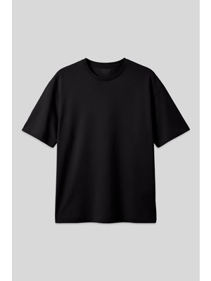 Siyah %100 Pamuk Kalın Yumuşak Dokulu Oversize Fit Basic Erkek T-Shirt - 88353