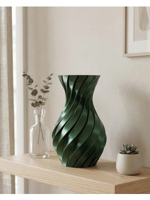 St. Morritz 3D Spiral Yeşil Vazo Modern Tasarım Dekoratif Ev ve Ofis Aksesuarı