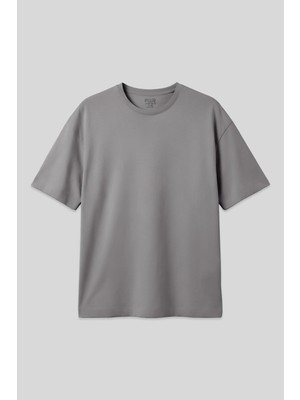 Air Jones Koyu Gri %100 Pamuk Kalın Yumuşak Dokulu Oversize Fit Basic Erkek T-Shirt - 88353