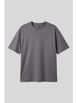 Air Jones Koyu Gri Pamuklu Kalın Yumuşak Dokulu Oversize Fit Basic Erkek T-Shirt - 88377