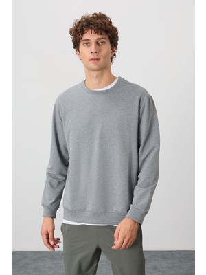 Air Jones Gri Melanj Pamuk Yumuşak Dokulu Standart Fit Basic Erkek Sweatshirt - 88363