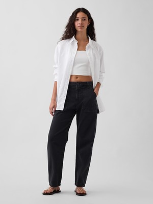 Gap Kadın Siyah Mid Rise Barrel Utility Ankle Pantolon