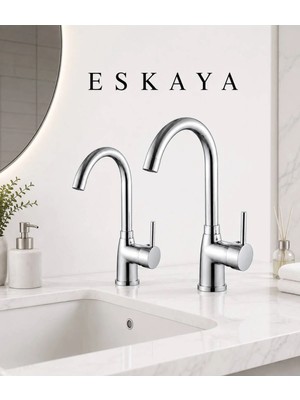 ESHOME Krom Renk Baston Borulu Lavabo-Eviye 2'li Set