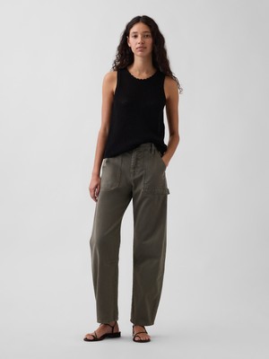Gap Kadın Haki Mid Rise Barrel Utility Ankle Pantolon