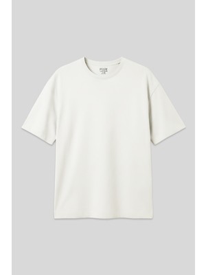 Air Jones Ekru Pamuklu Kalın Yumuşak Dokulu Oversize Fit Basic Erkek T-Shirt - 88377