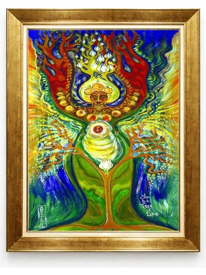 Tablore Hayat Ağacı ve Anne Bebek Temalı Altın Çerçeveli Kanvas Tablo Mistik Spiritual Duvar Tablosu