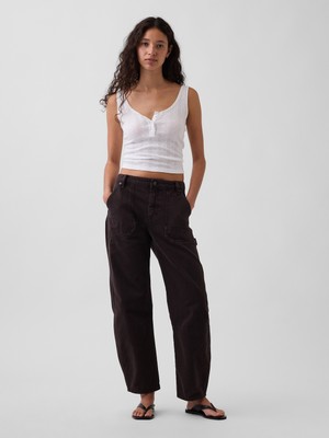Gap Kadın Kahverengi Mid Rise Barrel Utility Ankle Pantolon