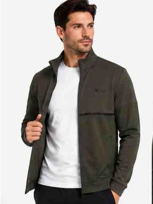 Boss Şeritli Haki-Siyah Regular Fit Eşofman Takımı
