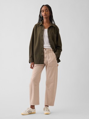Gap Kadın Bej Mid Rise Barrel Utility Ankle Pantolon