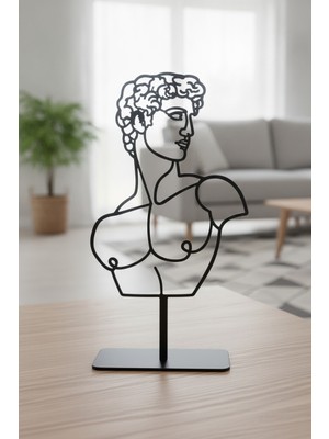 Bafidica David Heykeli Metal Masaüstü Biblo Siyah Lazer Kesim Ofis Dekorasyonu Yükseklik: 18 cm