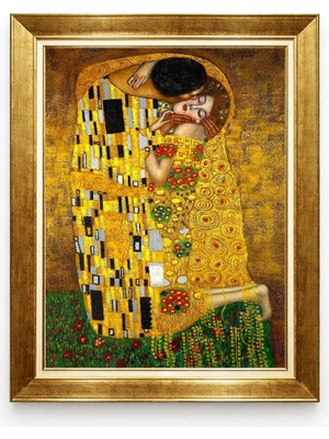 Tablore Gustav Klimt Öpücük Tablosu Altın Çerçeveli Ünlü Ressam Tabloları Modern Salon Duvar Tablosu