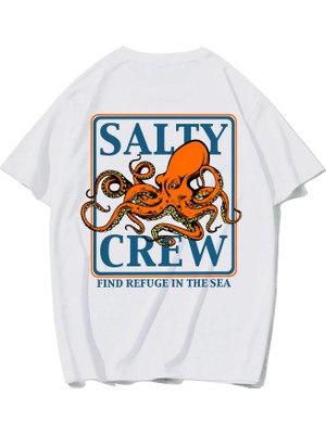 Brz Collection Unisex Oversize Octopus T-Shirt (Beyaz)