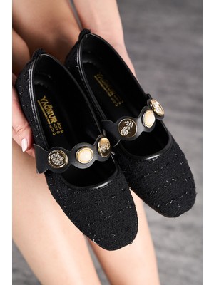 İmershoes Günlük Kadın Babet Lastikli Inci Altın Bant Oval Burun Ortopedik Rahat Ev Iş Ofis Ayakkabı 783