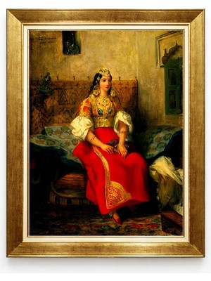 Tablore Klasik Oryantalist Osmanlı Kadın Portresi Altın Çerçeveli Tablo Tarihi Yağlıboya Görünümlü Duvar Tablosu