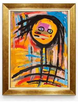 Tablore Basquiat Tarzı Soyut Portre Çerçeveli Tablo - Modern Renkli Ekspresyonist Salon Duvar Tablosu