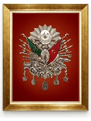 Tablore Osmanlı Devlet Arması Çerçeveli Tablo - Kırmızı Zemin Klasik ve Tarihi Duvar Tablosu