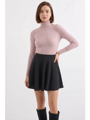 Efnaz Style Kadın Balıkçı Yaka Fit Kesim Triko Pembe Kazak