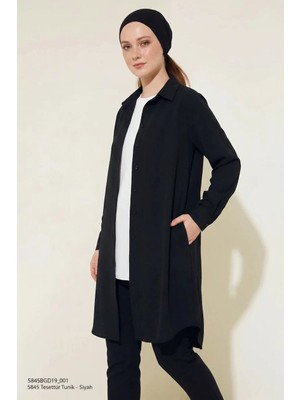 Efnaz Style Kadın Gömlek Yaka Düğmeli Kol Basic Pamuklu Siyah Tesettür Tunik