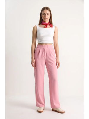 Efnaz Style Kadın Beli Cırtlı Rahat Palazzo Toz Pembe Pantolon