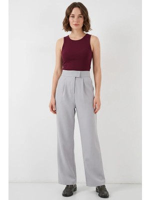 Efnaz Style Kadın Yüksek Bel Gri Pantolon