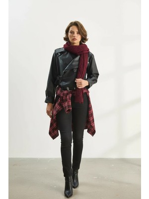 Efnaz Style Kadın Geniş Cep Detaylı Kemerli Oversize Crop Siyah Ceket