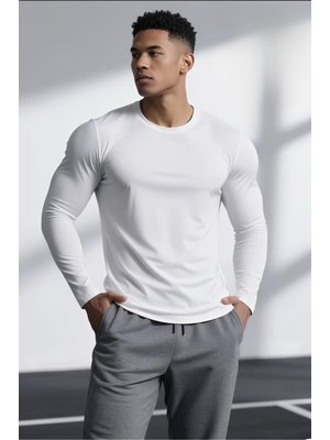 Oksit Ark Erkek Likralı Dar Kesim Uzun Kollu Spor ve Günlük T-Shirt