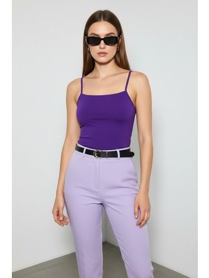 Efnaz Style Kadın Halter Yaka Saran Basic Mor Bluz