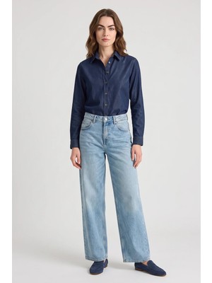 Efnaz Style Kadın Regular Fit Denim Lacivert Gömlek