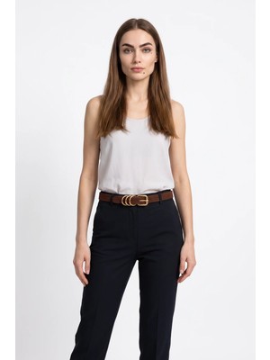 Efnaz Style Kadın Kare Tokalı Halka Köprülü Ince Süet Kemer Taba